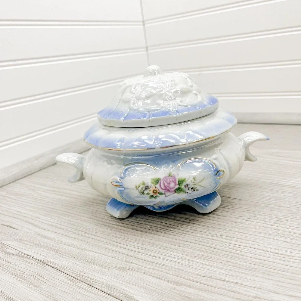 Vintage‎ Lusterware Trinket Jar: Floral Ceramic Biscuit Dish